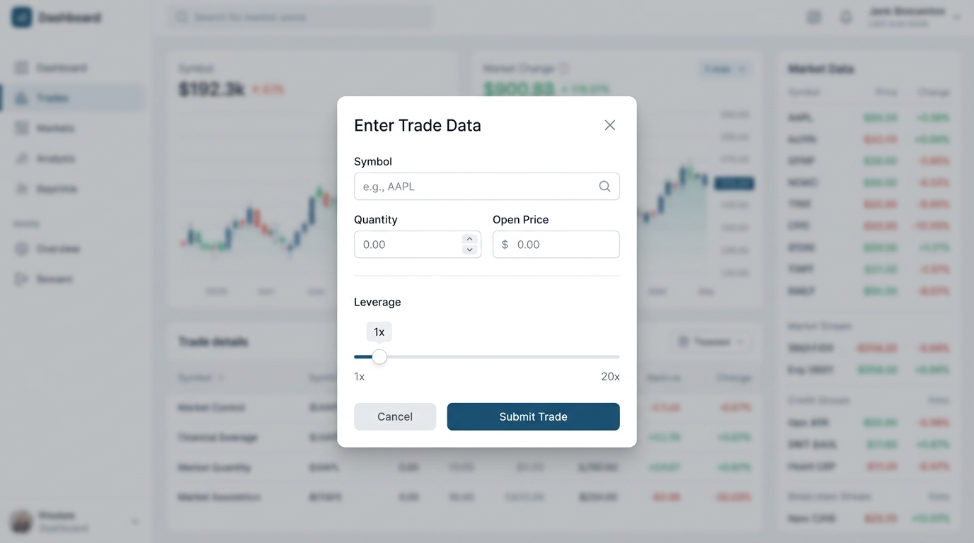 Trade data entry modal in LogiTrades